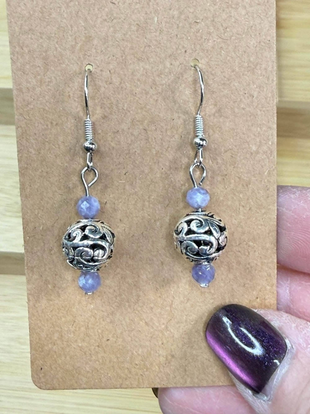 Silver Tibetan & Tanzanite Bead Dangle Earrings